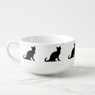 Black cat soup bowl   mug with kitty pattern