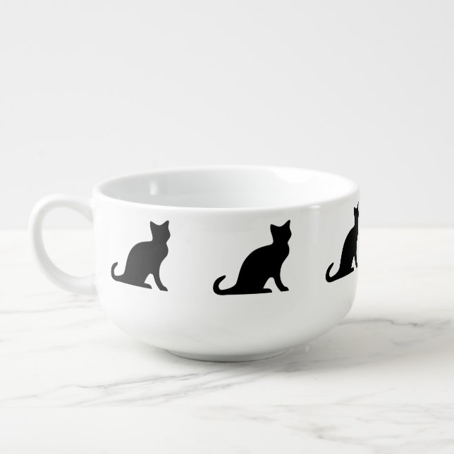Black cat soup bowl | mug with kitty pattern (Right)