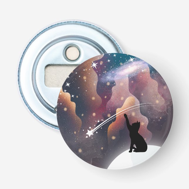 Black Cat Space Shooting Star Bottle Opener (Front)