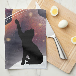 Black Cat Space Shooting Star Kitchen Towel
