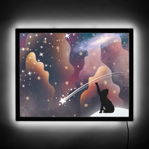 Black Cat Space Shooting Star LED Sign