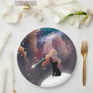 Black Cat Space Shooting Star Paper Plates