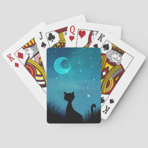 Black cat sparkle night sky modern illustration poker cards