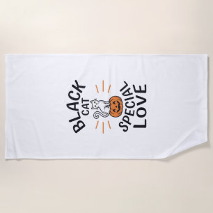 Black Cat Special Love Halloween Cat Vector Design Beach Towel