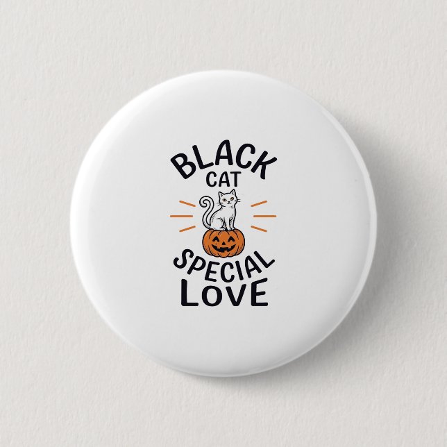 Black Cat Special Love Halloween Cat Vector Design Button (Front)