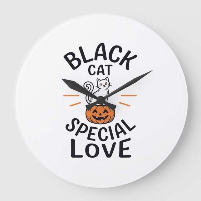 Black Cat Special Love Halloween Cat Vector Design Large Clock (Front)