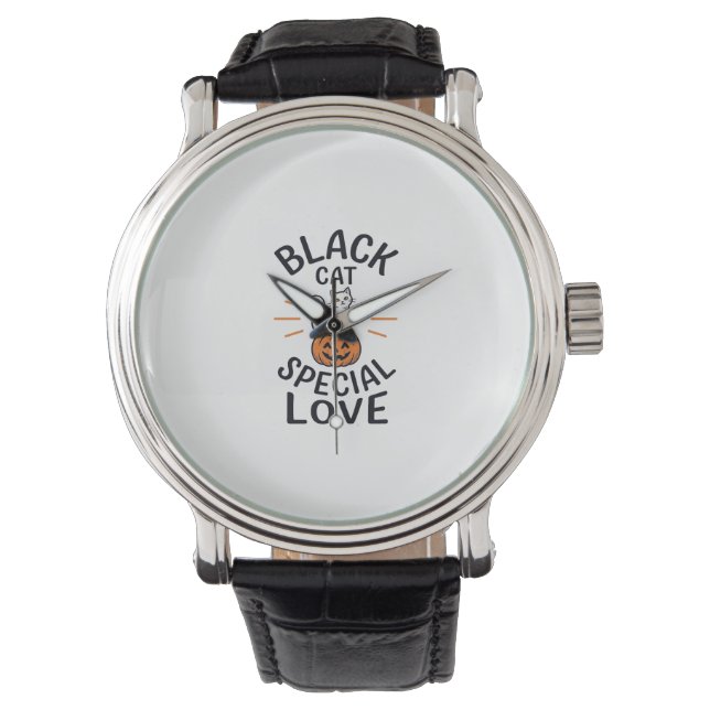 Black Cat Special Love Halloween Cat Vector Design Watch (Front)