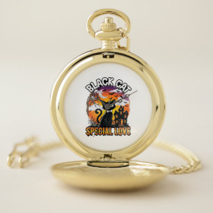 Black Cat Special Love Halloween Haunted House Bat Pocket Watch