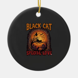 Black Cat Special Love Halloween Moon Witch Pumpki Ceramic Ornament
