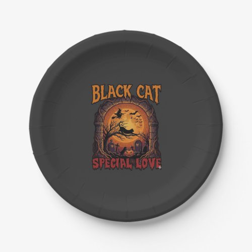 Black Cat Special Love Halloween Moon Witch Pumpki Paper Plates