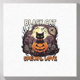 Black Cat Special Love Halloween Pumpkin Full Moon Canvas Photo Tile