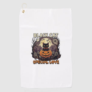 Black Cat Special Love Halloween Pumpkin Full Moon Golf Towel