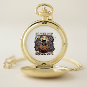 Black Cat Special Love Halloween Pumpkin Full Moon Pocket Watch