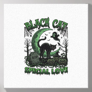 Black Cat Special Love Haloween Crescent Moon Ghos Canvas Photo Tile