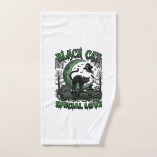 Black Cat Special Love Haloween Crescent Moon Ghos Hand Towel