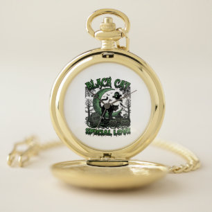 Black Cat Special Love Haloween Crescent Moon Ghos Pocket Watch