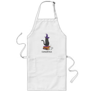 Black Cat Spells Books Halloween Personalized Long Apron