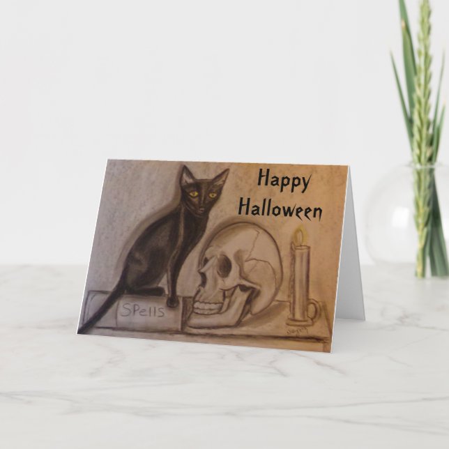 Black Cat Spells - Halloween - Card (Front)