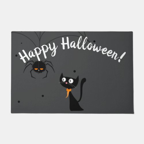 Black Cat  Spider Halloween  Doormat