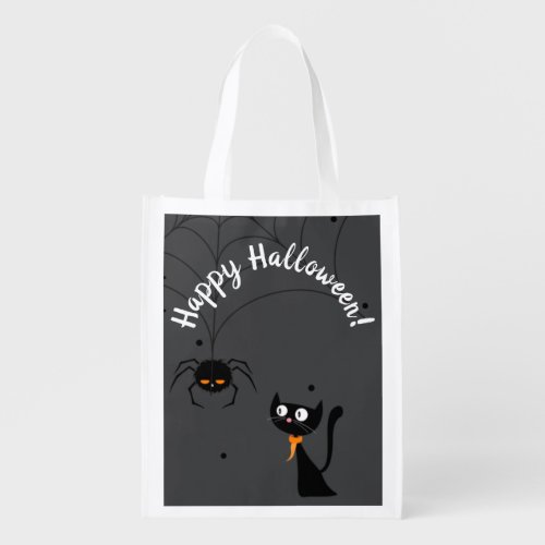 Black Cat  Spider Halloween  Grocery Bag