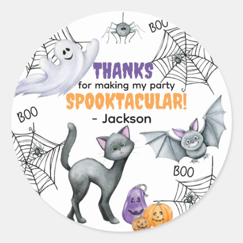 Black Cat Spiderweb &amp; Ghosts Halloween Classic Round Sticker