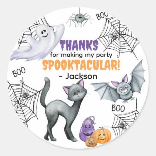 Black Cat Spiderweb &amp; Ghosts Halloween Classic Round Sticker