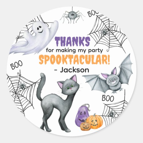 Black Cat Spiderweb &amp; Ghosts Halloween Classic Round Sticker