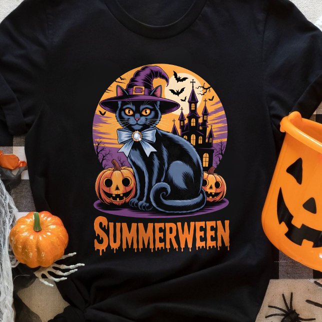 Black Cat Spooky Cute Art Summerween T-Shirt (Creator Uploaded)