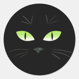 Black Cat Spooky Face Halloween Classic Round Sticker