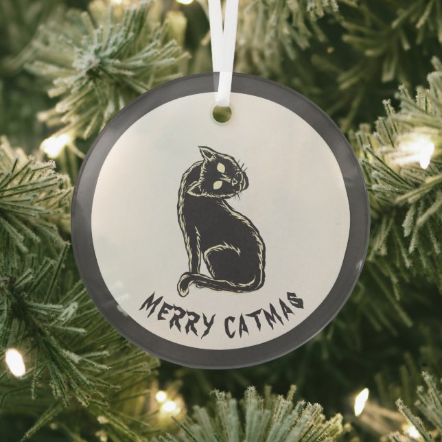 Black Cat Spooky Horror Glass Ornament (Insitu)