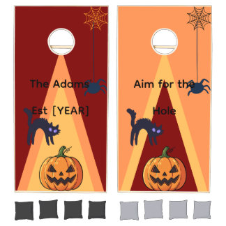 Black Cat & Spooky Pumpkin Halloween Cornhole Set