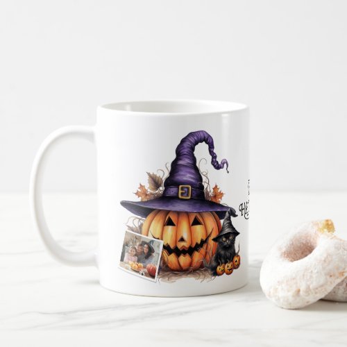 Black Cat Spooky Pumpkin Halloween Photo Coffee Mug