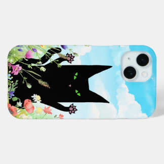 Black Cat Spring Fever:  Kitty and Flowers iPhone 15 Case