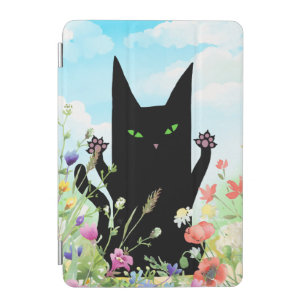 Black Cat Spring Fever: Kitty and Flowers iPad Mini Cover