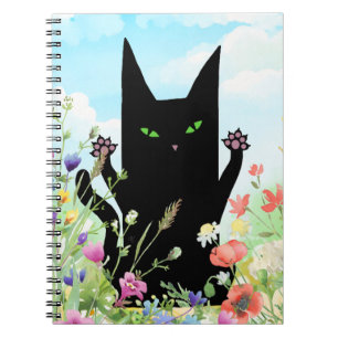Black Cat Spring Fever: Kitty and Flowers Notebook