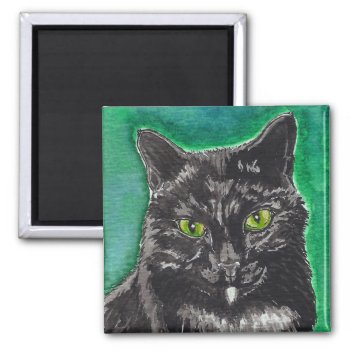 Black Cat Square Magnet by GailRagsdaleArt at Zazzle