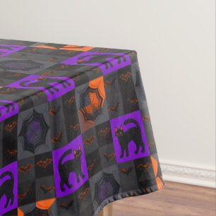 Black Cat Squares Halloween Tablecloth