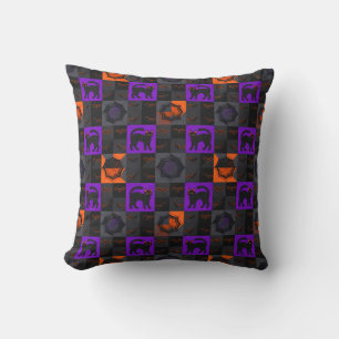 Black Cat Squares Halloween Throw Pillow