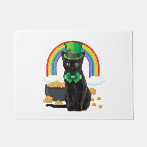 Black Cat St Patrick_s Day Leprechaun Shamrock Doormat