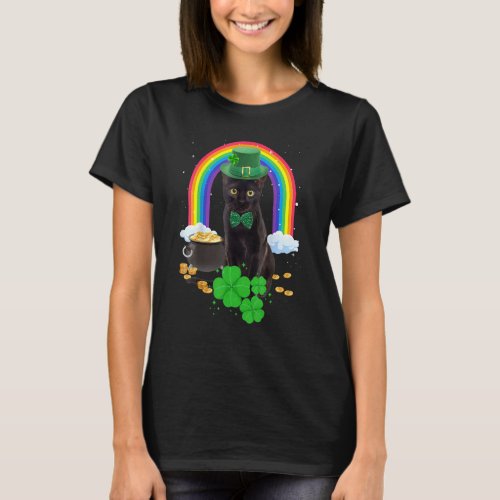 Black Cat St Patricks Day Leprechaun Costume Shamr T_Shirt