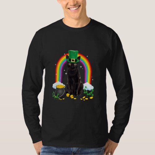 Black Cat St Patricks Day Leprechaun Costume Shamr T_Shirt