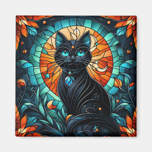 Black Cat Stained Glass Graphic Magnet