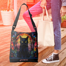 Black Cat Stained Glass Red Spooky
