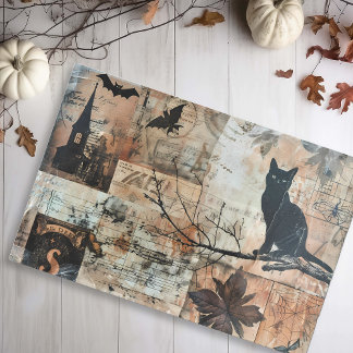 Black Cat Stamps Vintage Halloween Decoupage Tissue Paper