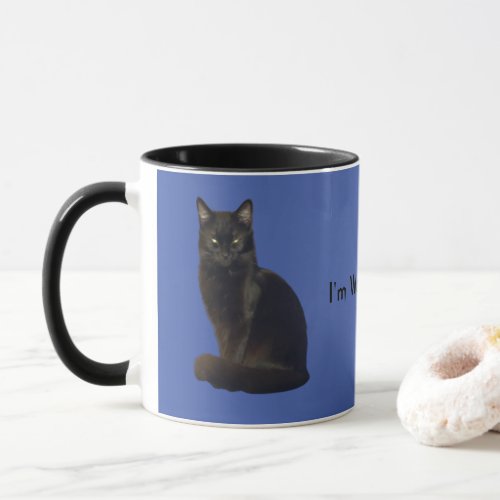 Black Cat Staring Eyes  Im Watching You Blue Mug