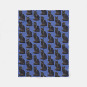 Black Cat Staring Ominously Photo Cutout Blue Fleece Blanket