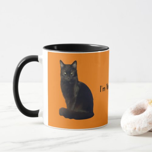 Black Cat Staring  Orange  Im Watching You Mug