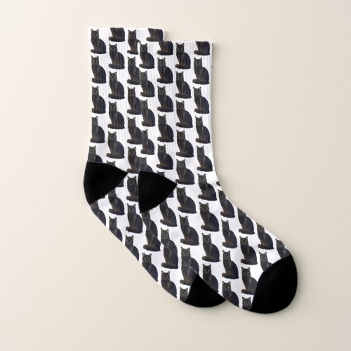 Black Cat Staring Photo Cutout Tiled Socks