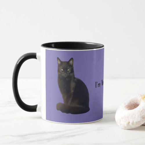 Black Cat Staring  Purple  Im Watching You Mug