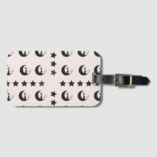 black cat starry crescent moon luggage tag